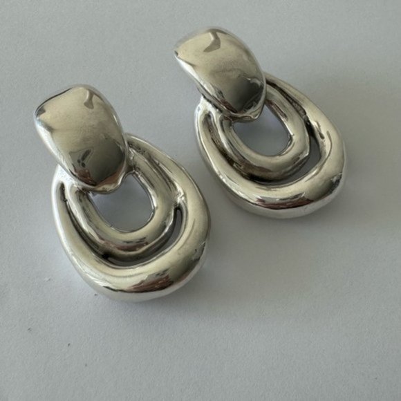 E&L Israel Sterling Silver Statement Double Link Earrings 2in long - Picture 3 of 12